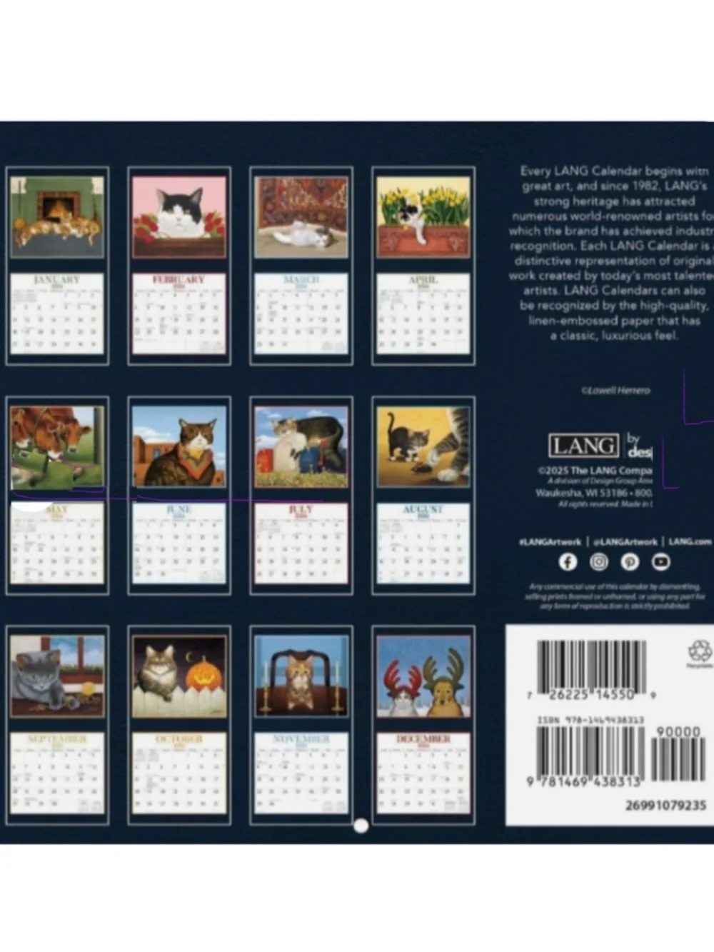 American Cat 2026 Mini Wall Calendar, 7' X 14'', 12-Month Calendar